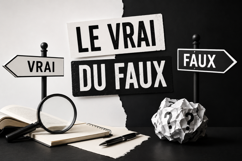 Illustration du thème « Le vrai du faux » opposant vérité et fausseté, pour la préparation de l'épreuve de Culture Générale BTS 2026.